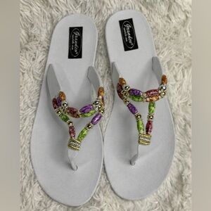 Grandco White Sandals • Colorful Beads • Size Options